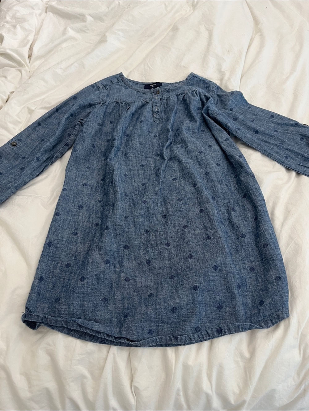 GAP Blue Chambray Dot Long-Sleeve Dress